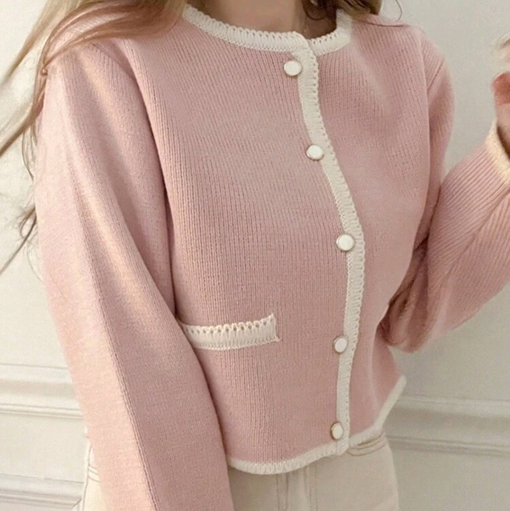 Women Colorblock Round Neck Body-Con Cardigan, Autumn,Long Sleeve Tops - Picture 3 of 6